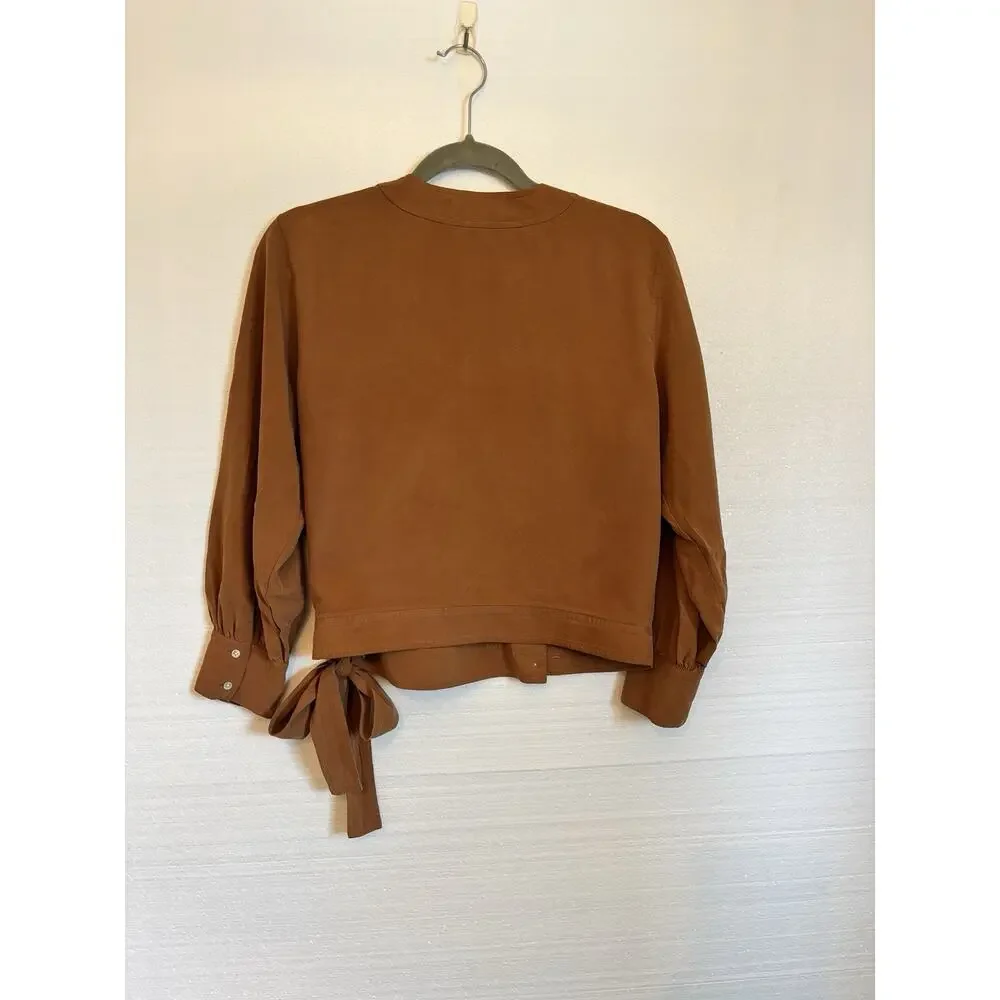 Everlane washable 100% Silk wrap top blouse Tobacco SZ 10 ballet core feminine - Picture 3 of 7